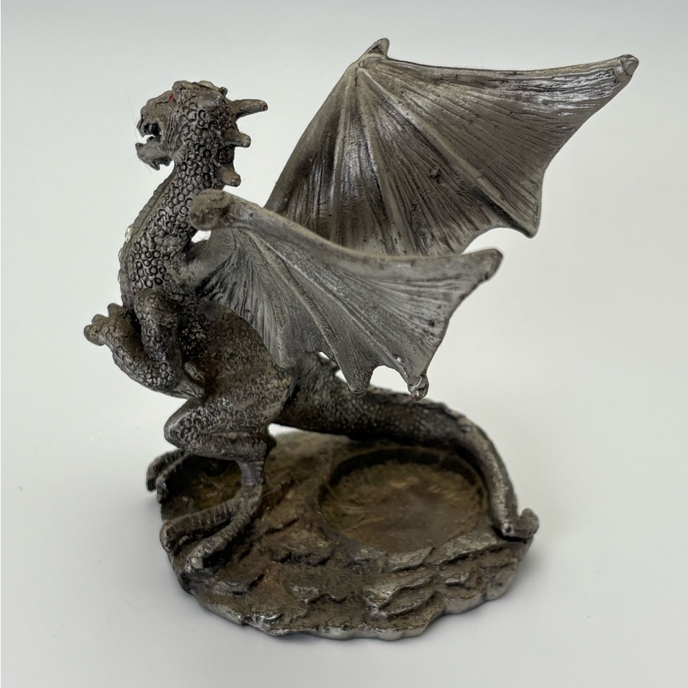 Majestic Vintage Pewter Dragon Figurine Votive Holder - Picture 3 of 12